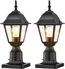 2 Pack Waterproof Outdoor Post Lights - Matte Black Clear Glass 5.9'' Base picture