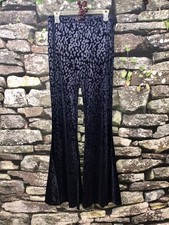Killstar Ferine Purple Leopard Velour High Rise Bellbottom Pants Size M SEXY picture