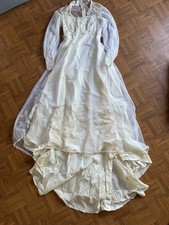 Vintage 1970s Lace Wedding Dress Princess Victorian Sheer High Neck Long Sleeve picture