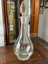 Romanian Art Glass Decanter Hand Painted Flowers Raised Enamel Floral VTG picture