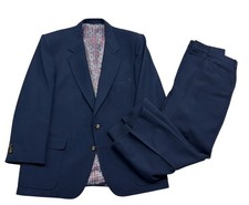 vtg 1980s 42S 36 Extra Short Navy 2pc Pant Suit The Knack Polyester Knit USA picture