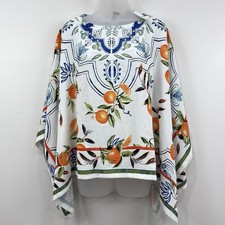 Chicos Island Oranges Poncho OS NWT Fruit AOP Mediterranean Resort Euro Summer picture
