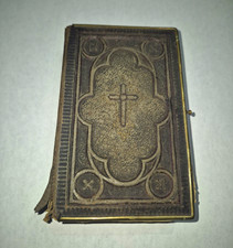 Antique German Catholic Prayer Book Heil  Gebet Ornate Brass Cover Cross damaged picture