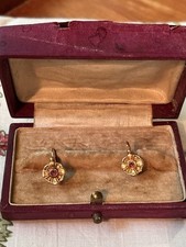 Antique French 18K Glass/Paste Dormeuse Earrings Hallmarked Handcrafted Floral picture