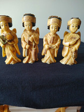 VNTG Japanese Faux Ivory Resin Figurines Geisha Statues Set of 4 W/Markers Mark picture