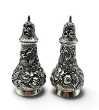 Schofield Baltimore Rose Salt & Pepper Shakers Sterling Silver c.1904, 143g picture
