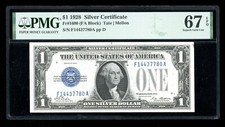 DBR 1928 $1 Silver Fr. 1600 FA Block Superb Gem PMG 67 EPQ Serial F14437780A picture