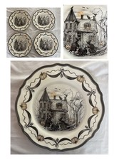 NEW Victorian Style Halloween Melamine Dinner Plates Witch Cauldron Haunted 4-Pc picture