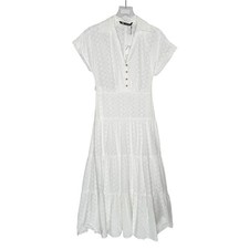 Zara Embroidered Eyelet Cut Out Midi Shirt Dress S NEW White Resort Travel picture