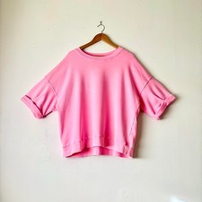 $179 Xirena Pink Short Sleeve Trixie Sweatshirt USA Made Dopamine Loungewear XL picture
