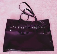 Vintage Saks Fifth Avenue Large Black Patent Leather Tote Bag Great Condition picture