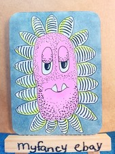 ACEO ATC Whimsical Flower Face original painting new 3.5