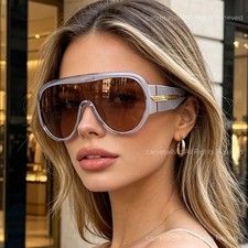 Bottega Veneta BV1345 Oversized Shield Sunglasses Women Transparent Frame Brown picture