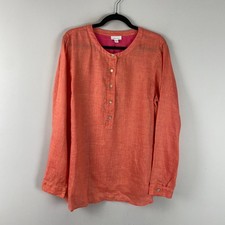 J Jill Love Linen Popover Blouse Size Large Tall Coral Orange Long Sleeve picture