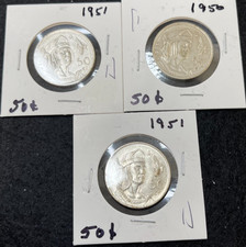 1950 & 1951 Mexico 50 Centavos 3 Silver Coins Lot Great Condition picture