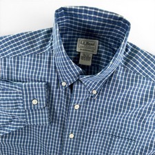 L.L. Bean Mens 15.5 32 Shirt Blue Gingham Check Traditional Fit Cotton picture