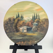 Vintage Judy Holtman Hand Painted Gold Mining Pan Mountain Cabin Folk Art picture