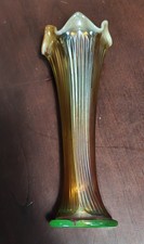 Rare Fenton Fine Rib Carnival Vase In Vaseline Opal. Strong Glow See Description picture