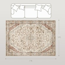 Area Rug 5x7, Machine Washable Rug, Non-Slip Classical Floral Print Floor Carpet picture