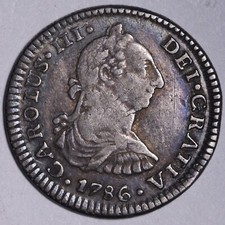 1786 Mo Spanish Mexico 1 Real CHOICE AU Carlos III .896 Silver FREE S/H E741 picture