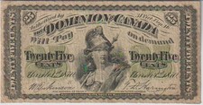 Canada 25 Cents Banknote 1870 Fine Grade picture