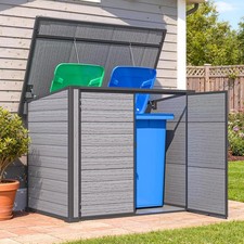 Resin Outdoor Trash Can Storage, Horizontal Shed with Base.einforced Floor picture
