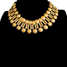 VTG 1940s Egyptian Revival Cleopatra Gold Collar Necklace Tiered Scalloped Bib 8 picture