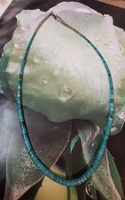 Vintage Native American Natural Blue Turquoise Heishi Bead Necklace 21 picture