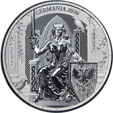 2026 Germania 1 Ounce Silver 5 Mark Lady Germania BU OGP STOCK picture