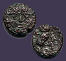 Archaios | Sicily Kamarina Gorgon Owl grasping Lizard | AE Onkia | RARE | 33.17 picture