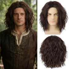 17in Men's Brown Long Wavy Wig Heat Resistant Synthetic Cosplay Party picture