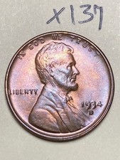 1934-D LINCOLN WHEAT CENT, BU & Beautifully/Uniquely Toned coin #X137 picture