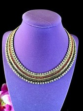1957 HOBE RUBY RED CRYSTAL RHINESTONE CLEOPATRA COLLAR NECKLACE CLIP EARRING SET picture