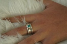 NEW Engraved Uno De 50 Murano Glass Stamped Silver Open Band Statement Ring 7 M picture