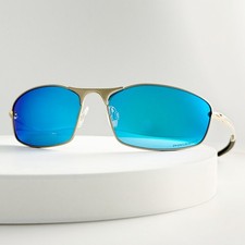 Oakley Whisker OO4141 Polarized Sunglasses Silver Frame Ice Blue Lens New picture