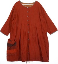 Gudrun Sjoden 100% Linen Brown Button Down Tunic Dress Size 2XL picture