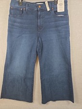 Madewell Flared Wide Leg Crop Jeans 33P Raw Hem High Rise Magic Pockets NEW picture
