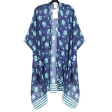 NWT CHARLIE PAIGE Blue CORAL REEF & STRIPES Open-Front KIMONO CARDIGAN Sz OS picture