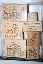 e STAMPIN UP RETIRED STAMP SET BEARY BEST 7 PC SOME STAINING picture