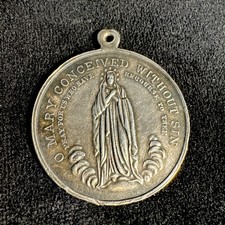 Antique Silver Holy Medal by Vachette Sacred Heart & Immaculate Conception. picture