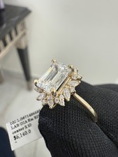 14 KT YELLOW GOLD 2.44 ctw LAB CREATED ENGAGEMENT RING EMERALD CUT,CNT2.10ct picture