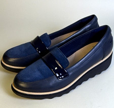 Clarks Collection Women's Blue Leather Comfort Slip-On Loafers US 6.5 M picture