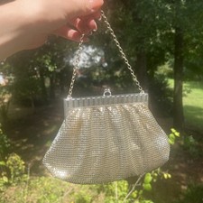 Whiting and Davis Co. 1920s Vintage Enameled Mesh Evening Bag Silver picture