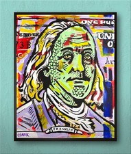 Original Benjamin Franklin Reptilian Mixed Media Pop Art – 20x16