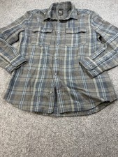 Prana Shirt Mens Medium Gray Plaid Long Sleeve Pockets Button Up Flannel picture