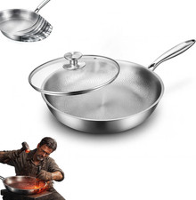 Pure Titanium Hammered Frying Pan with Lid 11 Inch Skillet, No Coating Cookw... picture