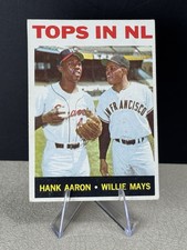 1964 Topps Tops in NL 423 Hank Aaron Willie Mays HOF Vintage Braves Giants CLEAN picture