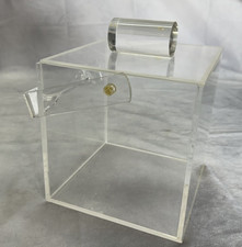 Vintage MCM Lucite Clear Acrylic Rectangular Lidded Box with Handle - PREOWNED picture