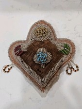 Antique Heart Shaped Beaded Pin Cushion picture