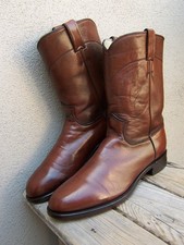 JUSTIN Mens Cowboy Western  Dress Boots Soft Brown Leather Round Toe Ropers 9.5D picture